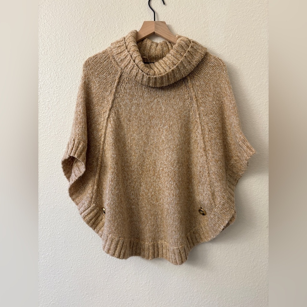 Michael Kors Womens Cowl Neck Poncho Sweater Turtleneck Pullover Beige Size XS
